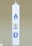 Klassische Taufkerze mit Alpha-Omega-Symbolen und Lebensbaum 