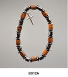 Armband Holz/Hämatit, Kreuzanhänger silberfarben 
