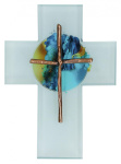 Glaskreuz mit Kreuz aus Bronze 