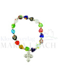 Armband mit bunten Muranoherzen und Metall-Kreuz 