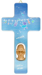 Kinderkreuz blau mit Tonengel "Wie schön, dass du da bist" 