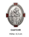 Autoplakette Christophorus oval mit roter Verzierung 