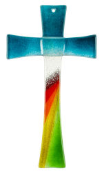 Glaskreuz Regenbogen türkis 