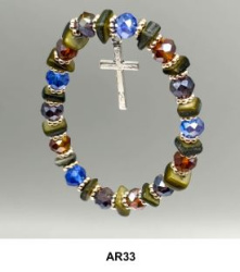 Armband Kristall + Steinchen oliv/blau/ braun 