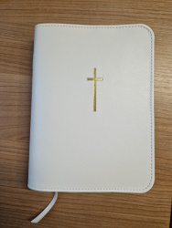 Gotteslobhülle Kunstleder weiß mit goldenem Kreuz 