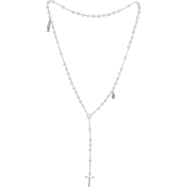 Rosenkranz mit weißen Perlmuttperlen, Länge ca. 44 cm, Perlen rund, Ø 5 mm 