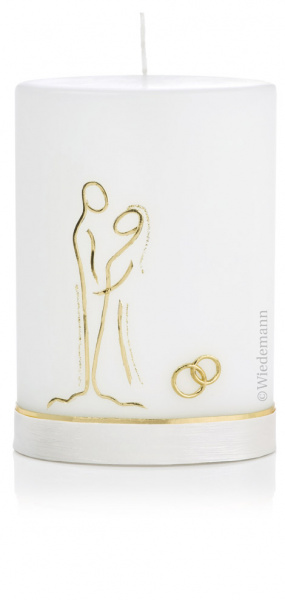 Hochzeitskerze Brautpaar mit Ringen gold, oval 