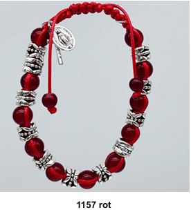 Armband geknüpft Glasperlen mit wundertätiger Medaille und Kreuz 