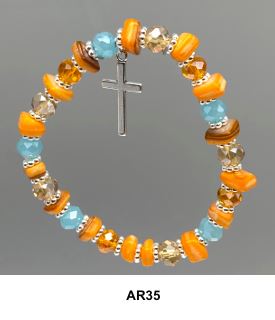 Armband Kristall + Steinchen orange/aquamarin/braun 