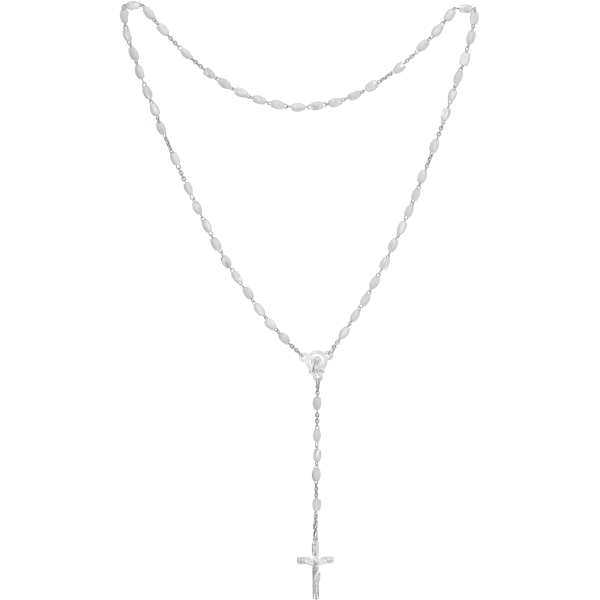 St. Peter Buchhandlung, Rosenkranz mit weißen Perlmuttperlen Länge ca. 36  cm, Perlen oval, Ø 4 mm