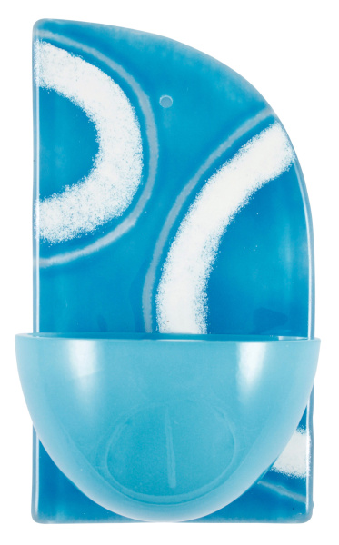 Weihwasserkessel aus Glas hellblau/weiß 