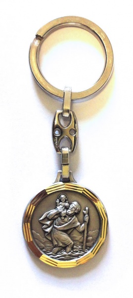 Schlüsselanhänger Christophorus mit goldfarbenem Rand 